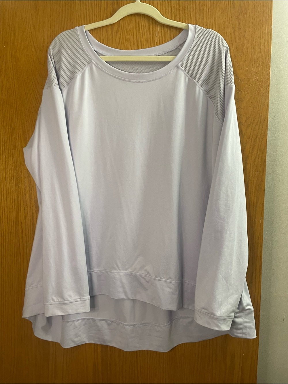 Calia periwinkle scoop neck long sleeve pullover top with mesh 3x plus size
